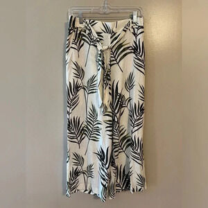 Joie Linen Blend Pants Cropped Wide Leg Leaves Beach Tie Size 6 NWOT Green Cream